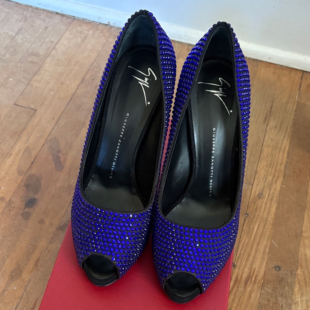 Giuseppe Zanotti Sapphire Crystal Peep-Toe Heels